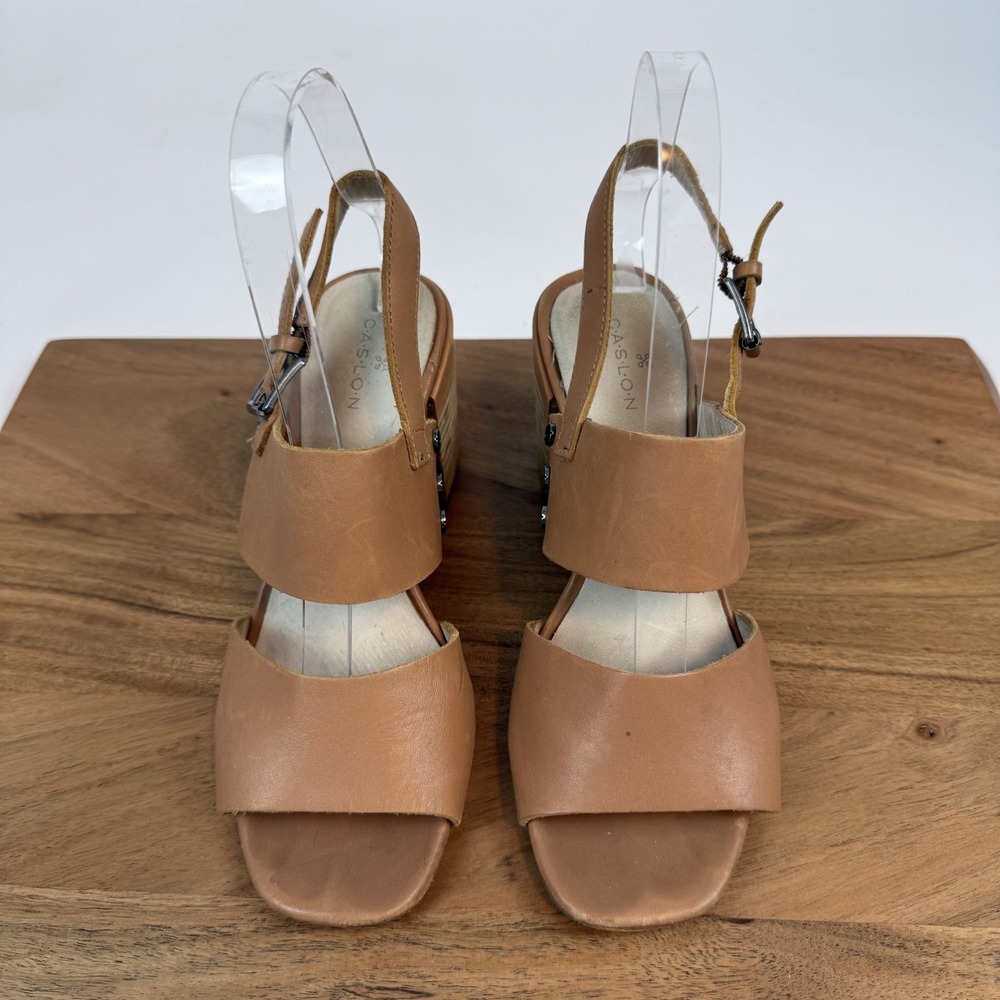 Womens Caslon Brayden Brown Leather Slingback Sandals Block Heels Size 6 M GUC